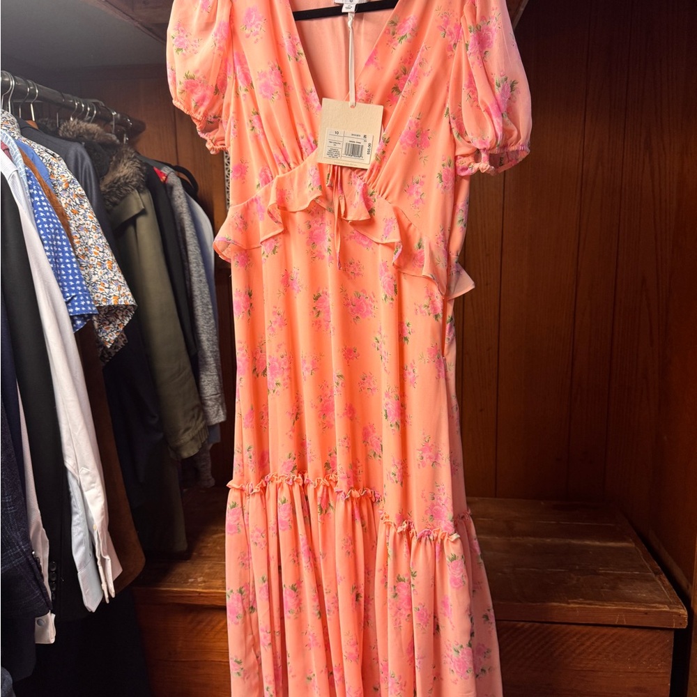 LoveShackFancy Orange and Pink Ruffled Tiered Maxi Dress